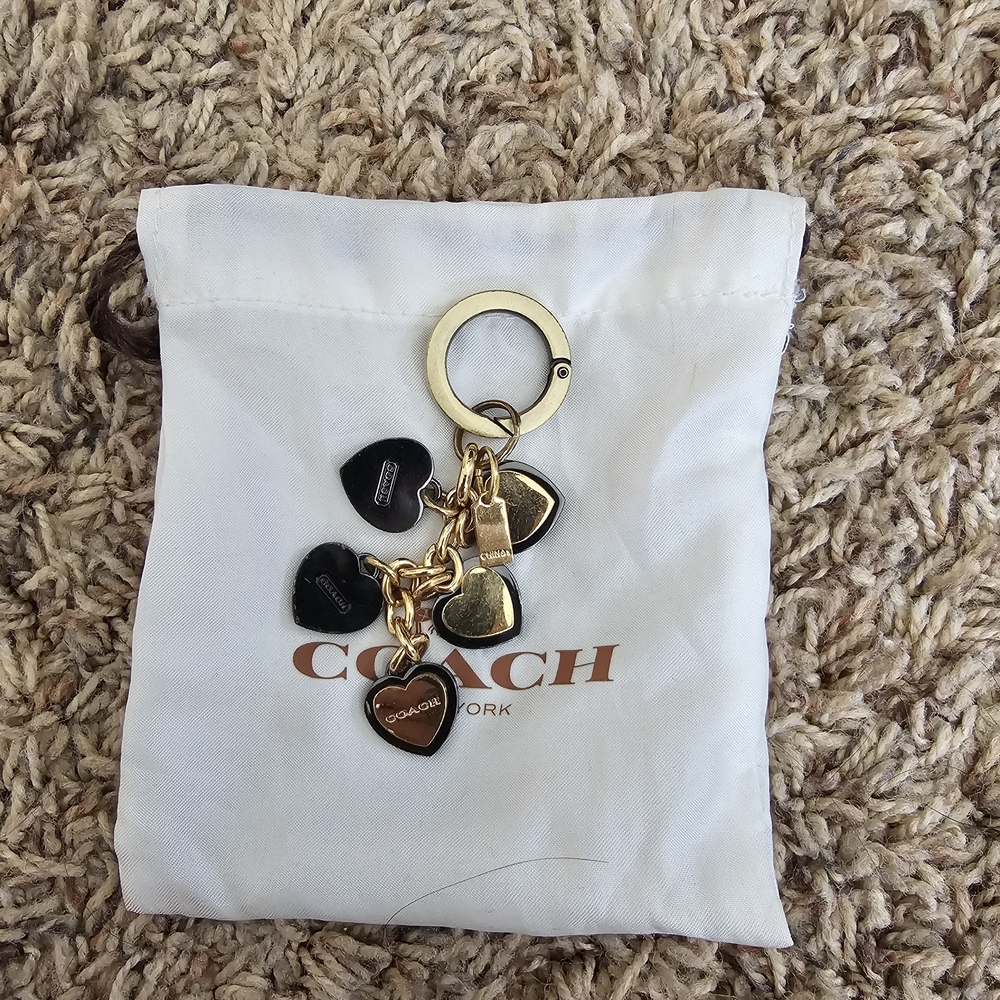 Coach Black and Gold Heart Keychain